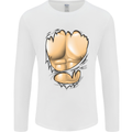 Gym Ripped Muscles Effect Mens Long Sleeve T-Shirt White