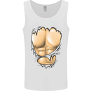 Gym Ripped Muscles Effect Mens Vest Tank Top White