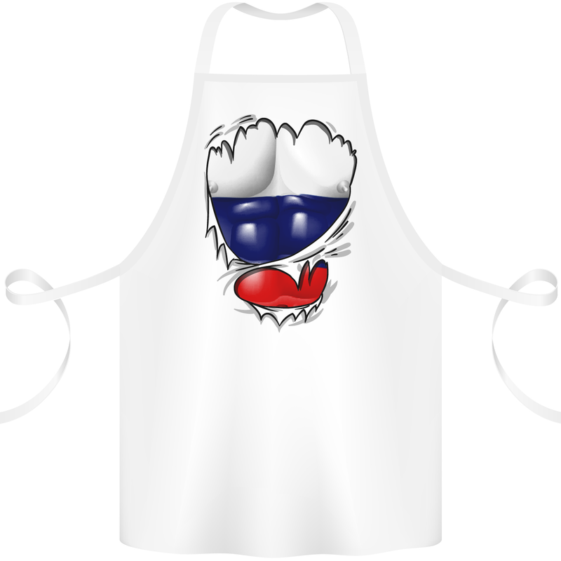 Gym Russian Flag Ripped Muscles Russia Cotton Apron 100% Organic White