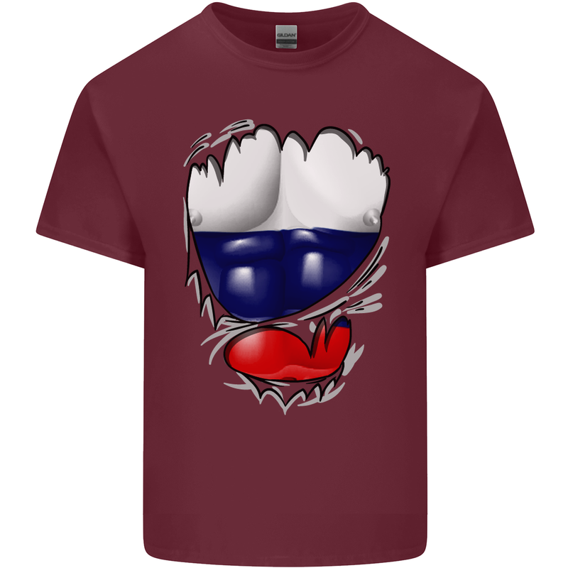 Gym Russian Flag Ripped Muscles Russia Mens Cotton T-Shirt Tee Top Maroon