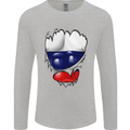 Gym Russian Flag Ripped Muscles Russia Mens Long Sleeve T-Shirt Sports Grey