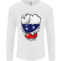 Gym Russian Flag Ripped Muscles Russia Mens Long Sleeve T-Shirt White