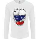 Gym Russian Flag Ripped Muscles Russia Mens Long Sleeve T-Shirt White