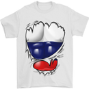 Gym Russian Flag Ripped Muscles Russia Mens T-Shirt Cotton Gildan White