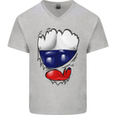 Gym Russian Flag Ripped Muscles Russia Mens V-Neck Cotton T-Shirt Sports Grey