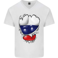 Gym Russian Flag Ripped Muscles Russia Mens V-Neck Cotton T-Shirt White