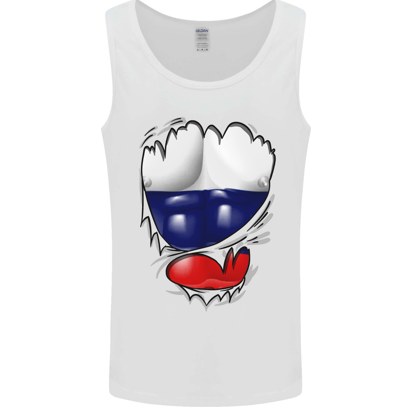 Gym Russian Flag Ripped Muscles Russia Mens Vest Tank Top White