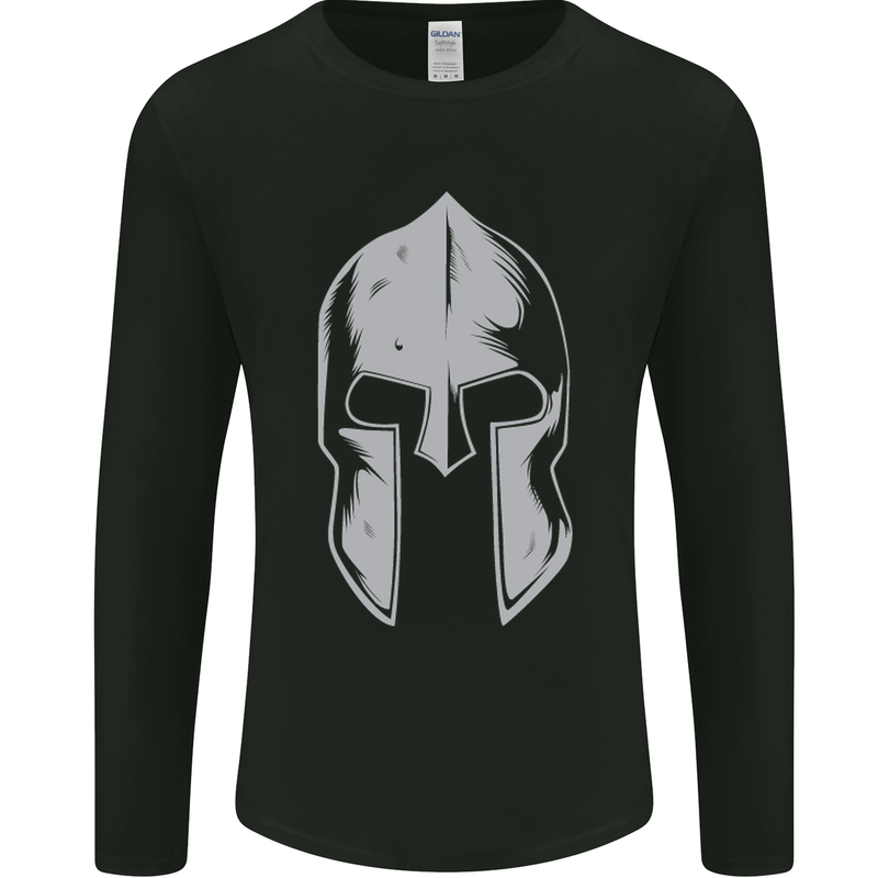 Gym Spartan Helmet Bodybuilding Fitness Mens Long Sleeve T-Shirt Black