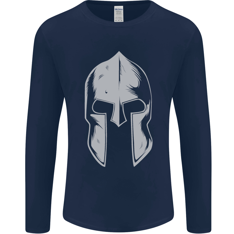 Gym Spartan Helmet Bodybuilding Fitness Mens Long Sleeve T-Shirt Navy Blue