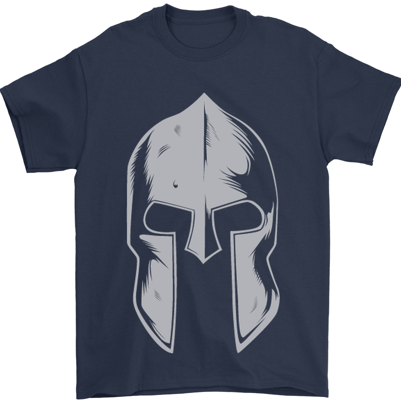 Gym Spartan Helmet Bodybuilding Fitness Mens T-Shirt Cotton Gildan Navy Blue