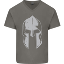Gym Spartan Helmet Bodybuilding Fitness Mens V-Neck Cotton T-Shirt Charcoal