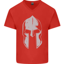 Gym Spartan Helmet Bodybuilding Fitness Mens V-Neck Cotton T-Shirt Red