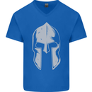 Gym Spartan Helmet Bodybuilding Fitness Mens V-Neck Cotton T-Shirt Royal Blue
