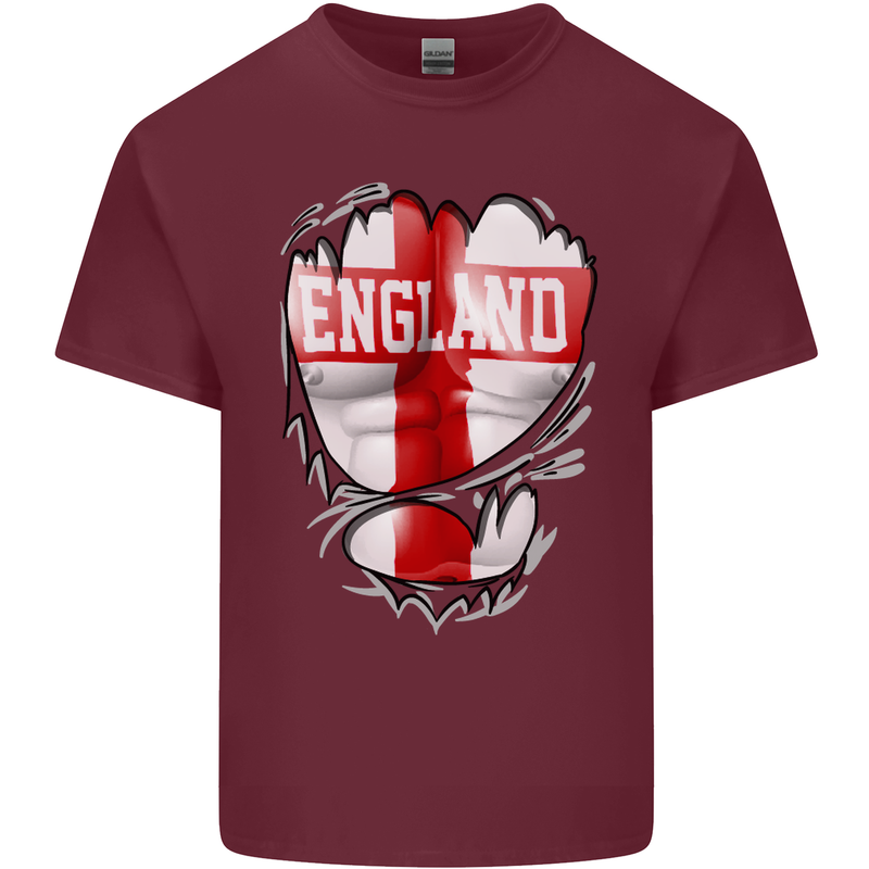 Gym St. George's Cross English Flag England Mens Cotton T-Shirt Tee Top Maroon