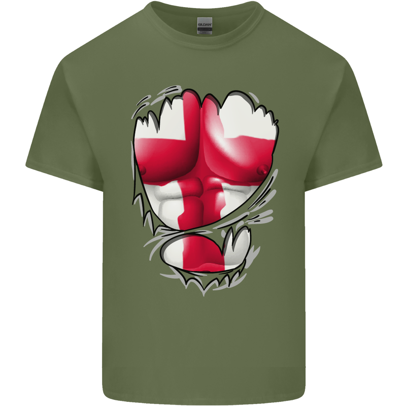 Gym St. George's Cross English Flag Muscles Mens Cotton T-Shirt Tee Top Military Green