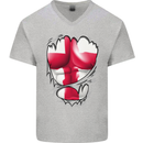 Gym St. George's Cross English Flag Muscles Mens V-Neck Cotton T-Shirt Sports Grey