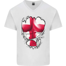 Gym St. George's Cross English Flag Muscles Mens V-Neck Cotton T-Shirt White