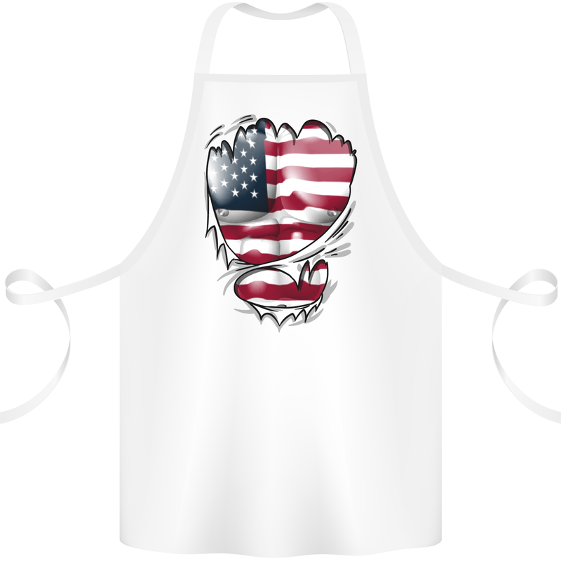 Gym Stars & Stripes American Flag Ripped Cotton Apron 100% Organic White