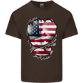 Gym Stars & Stripes American Flag Ripped Kids T-Shirt Childrens Chocolate