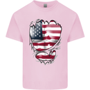 Gym Stars & Stripes American Flag Ripped Kids T-Shirt Childrens Light Pink