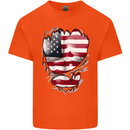 Gym Stars & Stripes American Flag Ripped Kids T-Shirt Childrens Orange