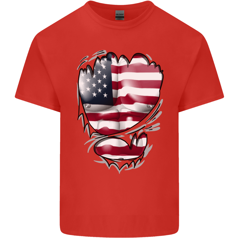 Gym Stars & Stripes American Flag Ripped Kids T-Shirt Childrens Red