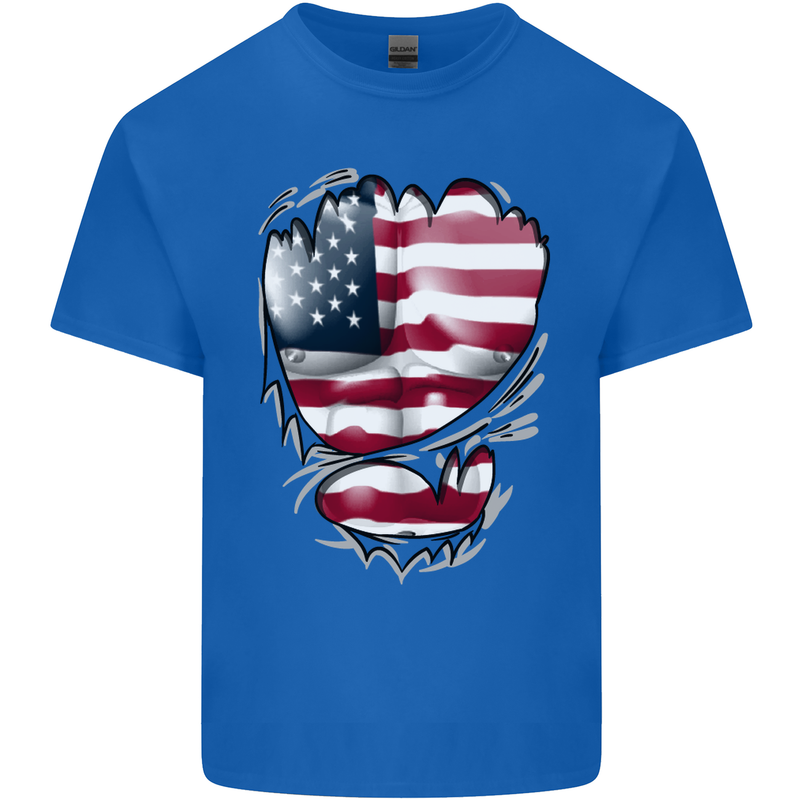 Gym Stars & Stripes American Flag Ripped Kids T-Shirt Childrens Royal Blue