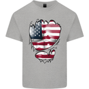 Gym Stars & Stripes American Flag Ripped Kids T-Shirt Childrens Sports Grey