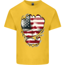 Gym Stars & Stripes American Flag Ripped Kids T-Shirt Childrens Yellow