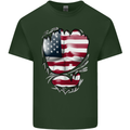 Gym Stars & Stripes American Flag Ripped Mens Cotton T-Shirt Tee Top Forest Green