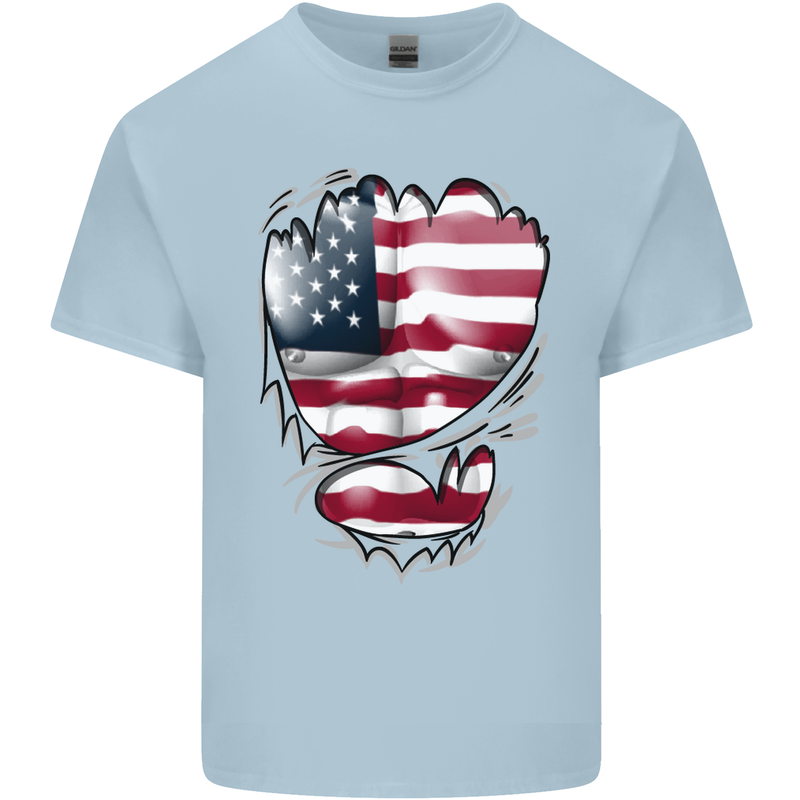 Gym Stars & Stripes American Flag Ripped Mens Cotton T-Shirt Tee Top Light Blue
