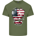 Gym Stars & Stripes American Flag Ripped Mens Cotton T-Shirt Tee Top Military Green