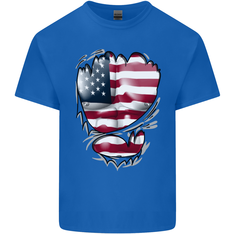 Gym Stars & Stripes American Flag Ripped Mens Cotton T-Shirt Tee Top Royal Blue