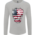 Gym Stars & Stripes American Flag Ripped Mens Long Sleeve T-Shirt Sports Grey