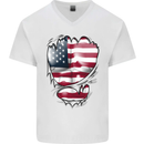Gym Stars & Stripes American Flag Ripped Mens V-Neck Cotton T-Shirt White