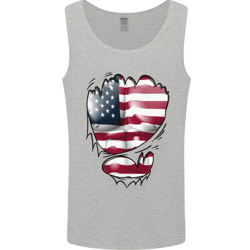 Gym Stars & Stripes American Flag Ripped Mens Vest Tank Top Sports Grey