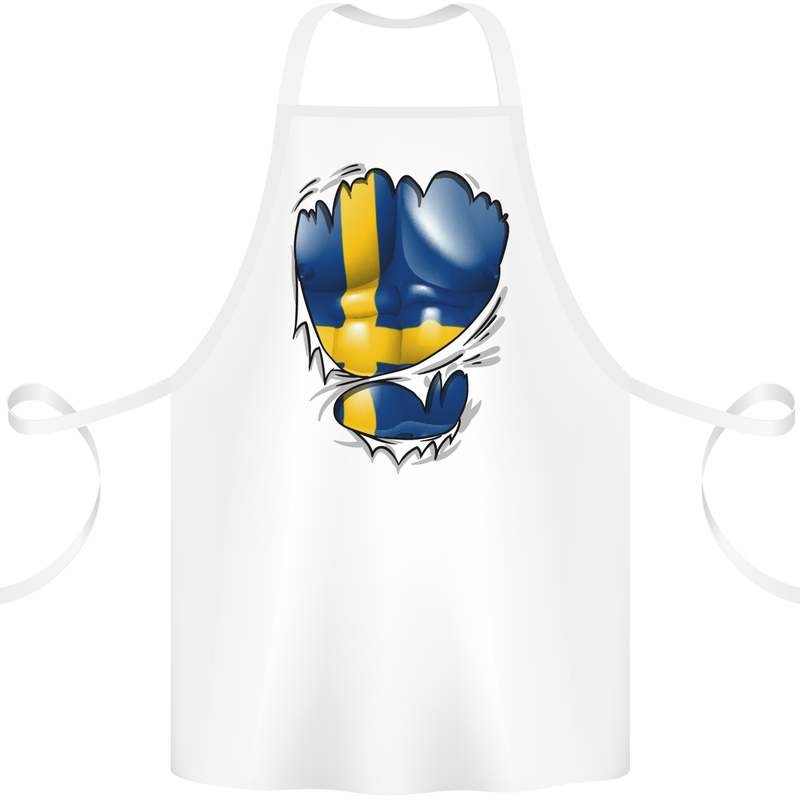 Gym Swedish Flag Ripped Muscles Sweeden Cotton Apron 100% Organic White