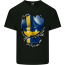 Gym Swedish Flag Ripped Muscles Sweeden Kids T-Shirt Childrens Black