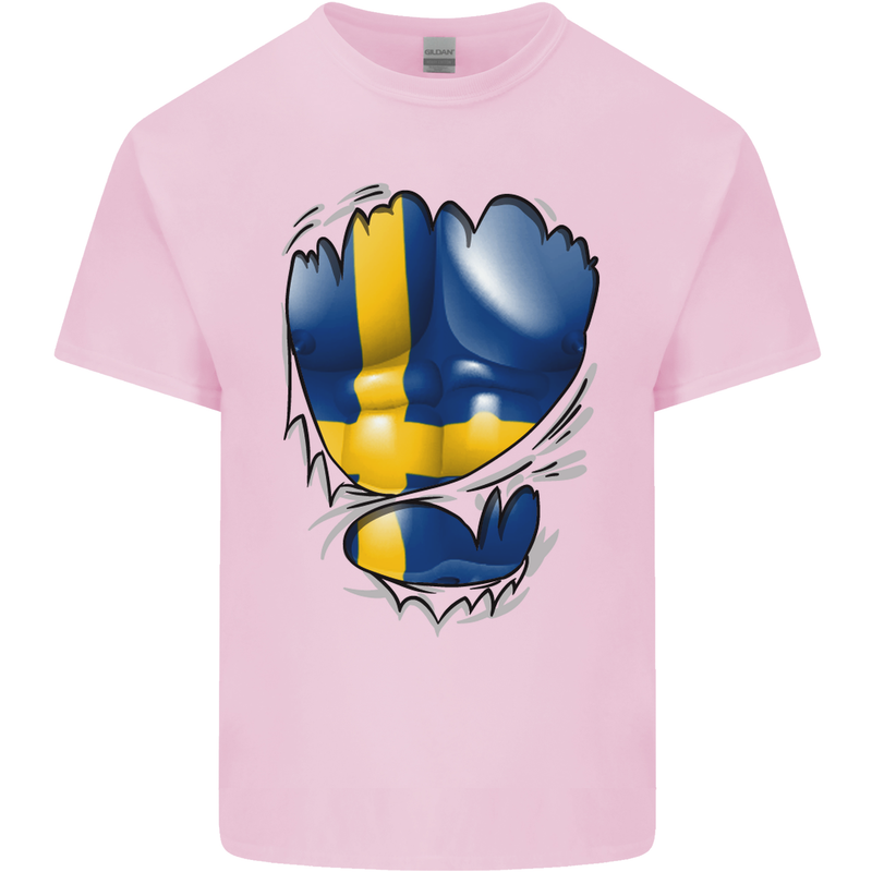 Gym Swedish Flag Ripped Muscles Sweeden Kids T-Shirt Childrens Light Pink