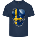 Gym Swedish Flag Ripped Muscles Sweeden Kids T-Shirt Childrens Navy Blue