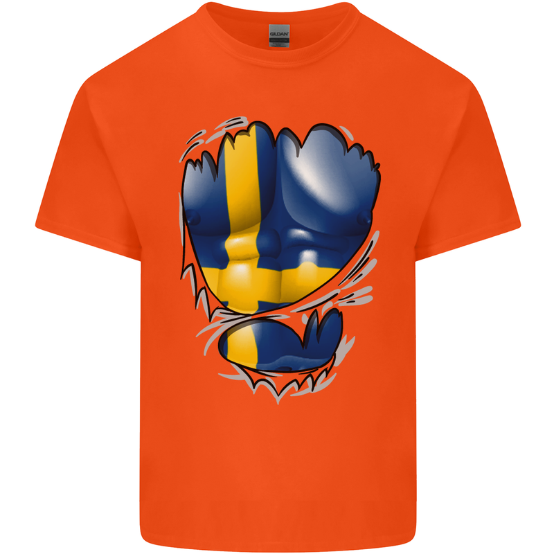 Gym Swedish Flag Ripped Muscles Sweeden Kids T-Shirt Childrens Orange