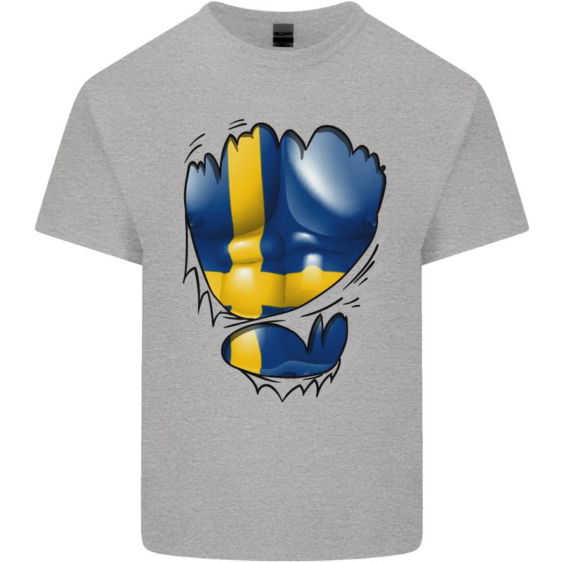 Gym Swedish Flag Ripped Muscles Sweeden Kids T-Shirt Childrens Sports Grey