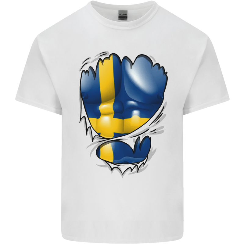 Gym Swedish Flag Ripped Muscles Sweeden Kids T-Shirt Childrens White