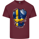Gym Swedish Flag Ripped Muscles Sweeden Mens Cotton T-Shirt Tee Top Maroon