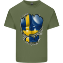 Gym Swedish Flag Ripped Muscles Sweeden Mens Cotton T-Shirt Tee Top Military Green