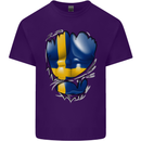 Gym Swedish Flag Ripped Muscles Sweeden Mens Cotton T-Shirt Tee Top Purple
