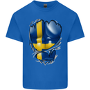 Gym Swedish Flag Ripped Muscles Sweeden Mens Cotton T-Shirt Tee Top Royal Blue