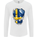 Gym Swedish Flag Ripped Muscles Sweeden Mens Long Sleeve T-Shirt White