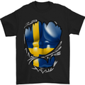 Gym Swedish Flag Ripped Muscles Sweeden Mens T-Shirt Cotton Gildan Black