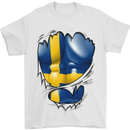 Gym Swedish Flag Ripped Muscles Sweeden Mens T-Shirt Cotton Gildan White